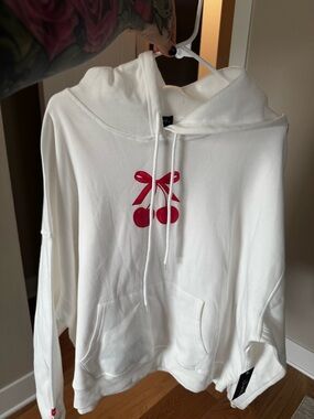 Justify White Hoodie with Red Cherry Graphic